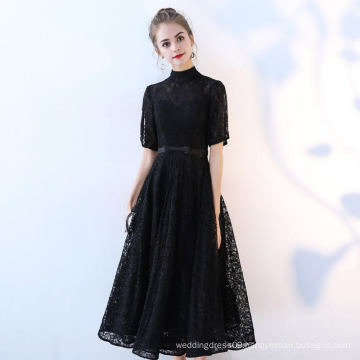 2019 Elegant black tea-length evening dress hot sale party and date dress